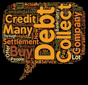 Debt settlement jumble of words: debt, credit, etc.