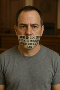 gagged man with sign—censored, injustice
