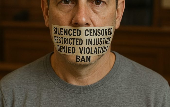 gagged man with sign—censored, injustice