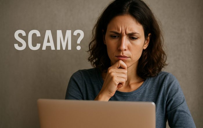 woman wondering if thisis a scam