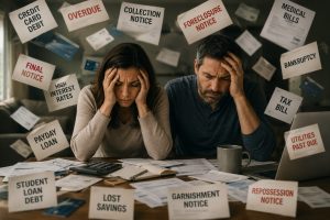 couple surrounded by financial problems.