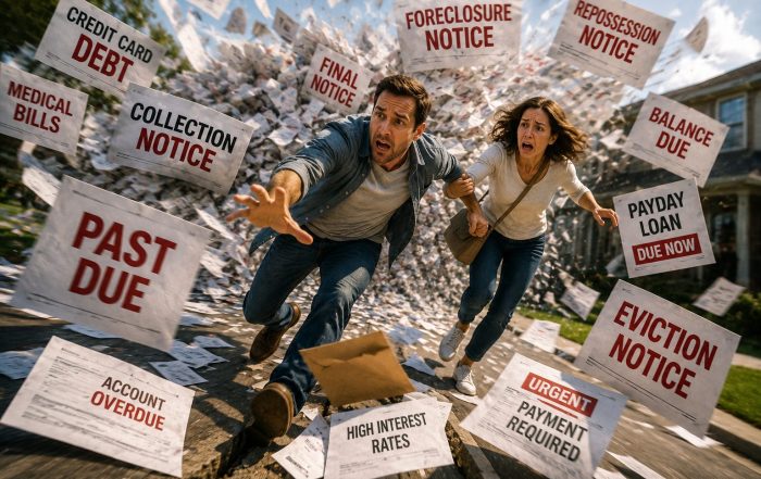 couple being chased by financial problems.