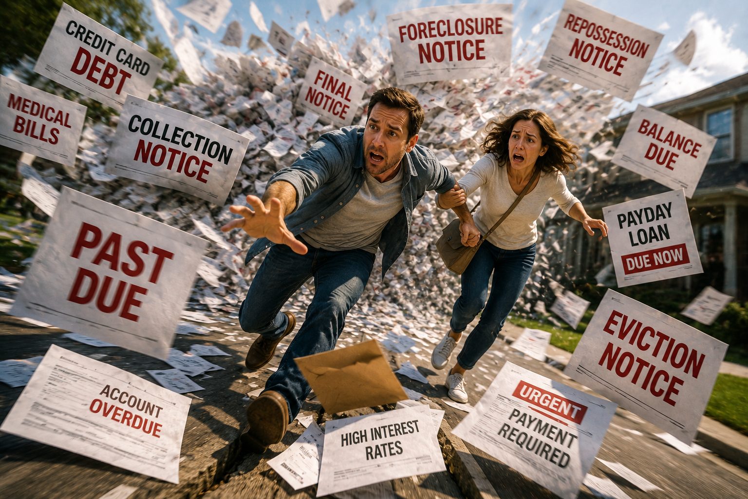 couple being chased by financial problems.
